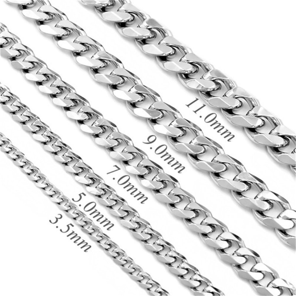 3/$35 5mm Stainless Steel 50cm Silver Cuban Link Chain Necklace Men Hip Hop